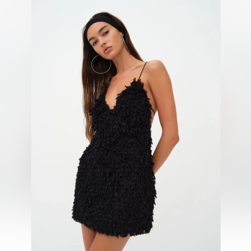 For Love And Lemons Black Textured Backless Dress—S